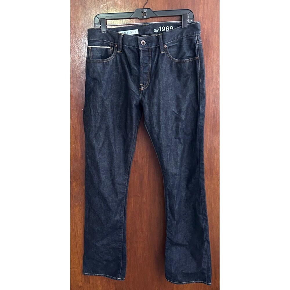 Gap 1969 Men's sz 31 x 32 Dark Wash Straight Leg Jeans Selvedge Denim Button Fly